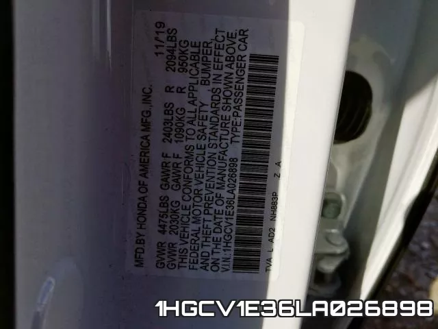 1HGCV1E36LA026898 фото 2