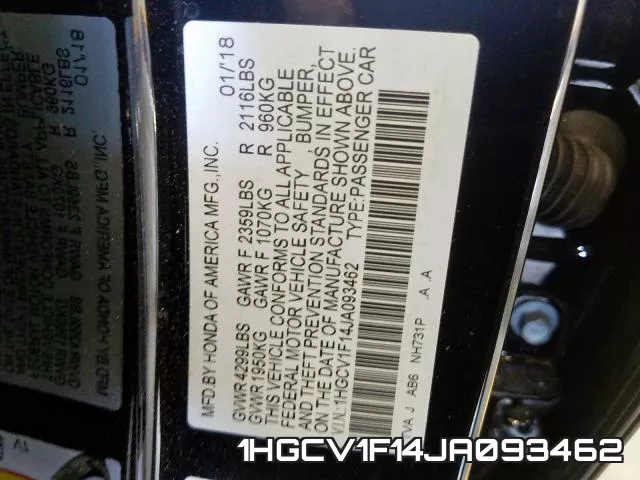 1HGCV1F14JA093462 фото 2