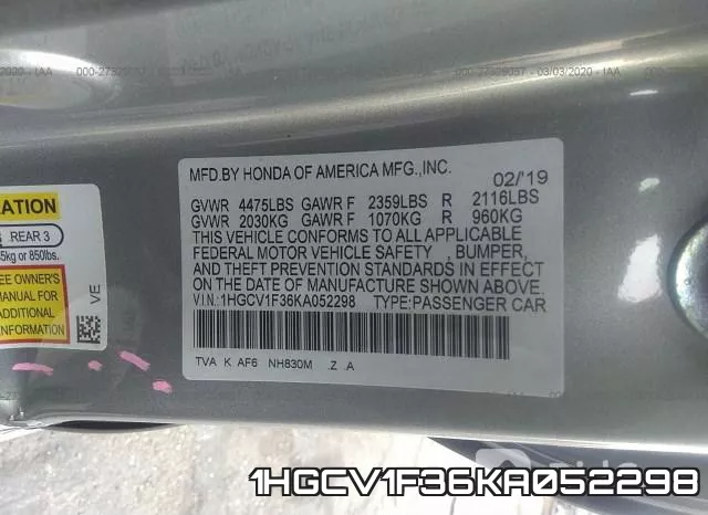 1HGCV1F36KA052298 фото 10