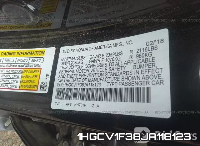 1HGCV1F38JA118123 фото 10