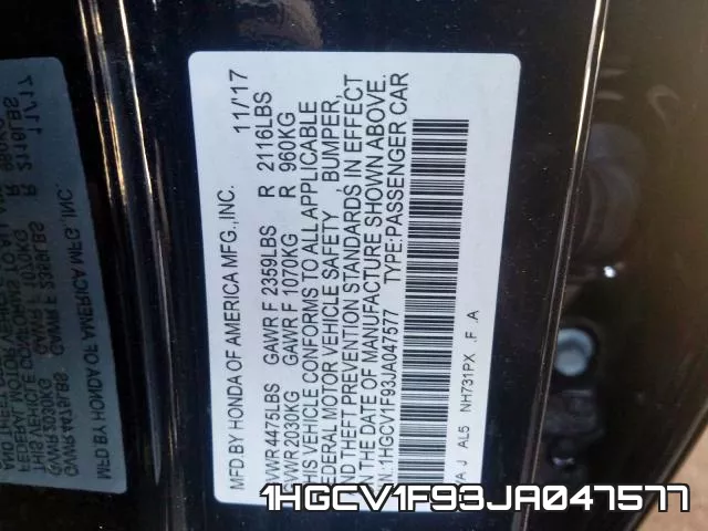 1HGCV1F93JA047577 фото 2