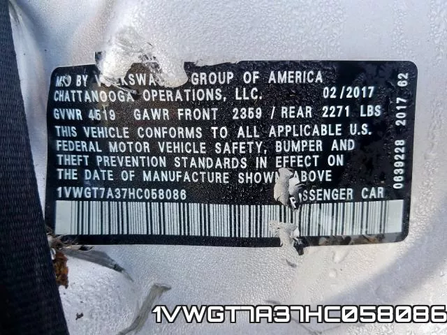 1VWGT7A37HC058086 фото 2