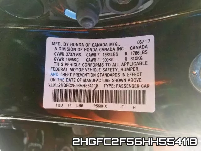 2HGFC2F56HH554118 фото 2