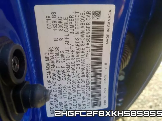 2HGFC2F8XKH585955 фото 2