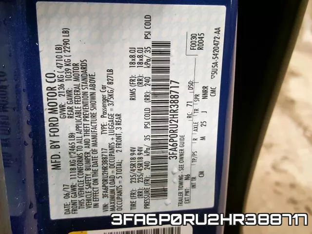 3FA6P0RU2HR388717 фото 2
