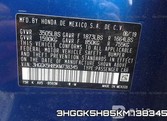 3HGGK5H85KM738345 фото 10