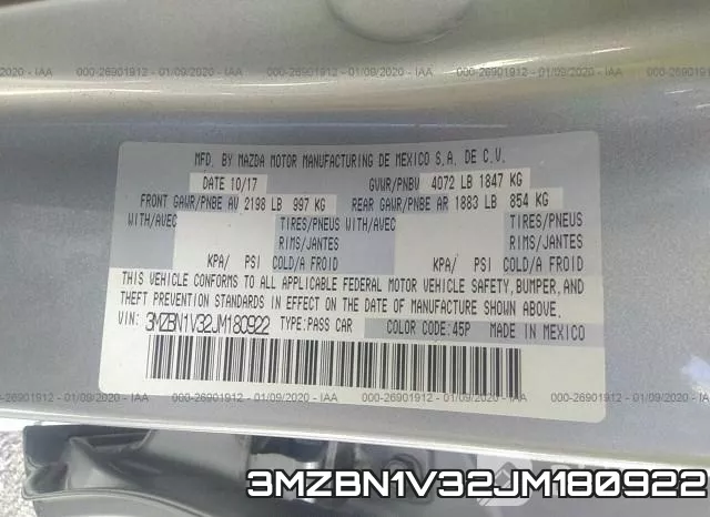 3MZBN1V32JM180922 фото 10
