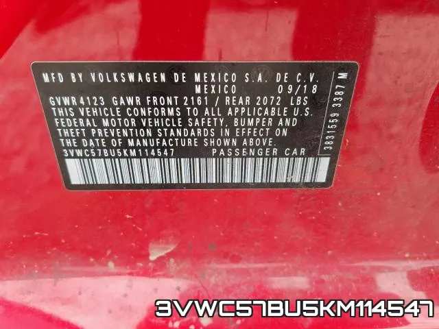 3VWC57BU5KM114547 фото 2