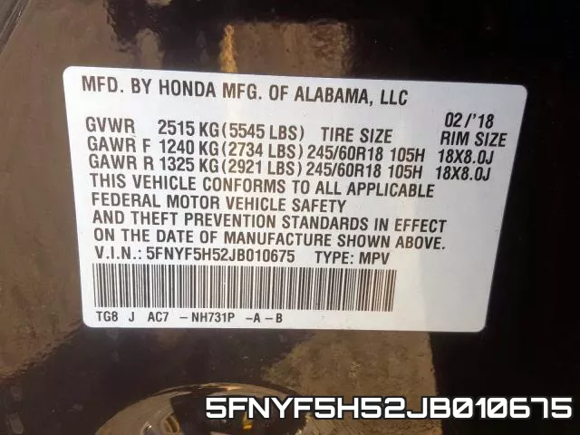 5FNYF5H52JB010675 фото 2