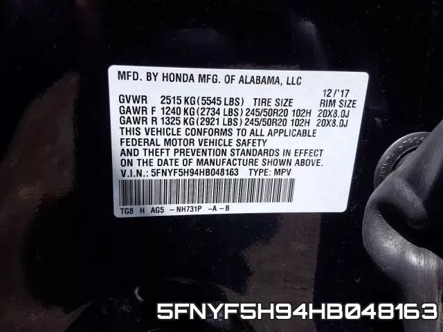 5FNYF5H94HB048163 фото 2