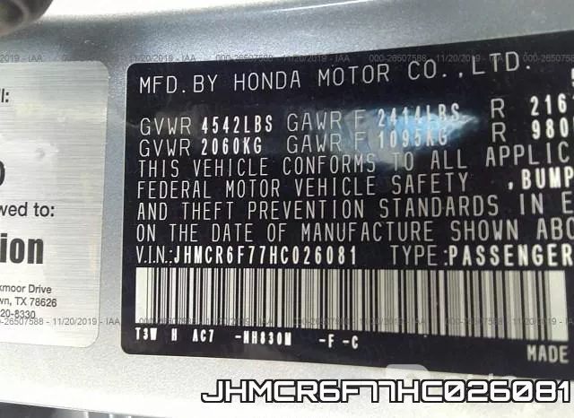 JHMCR6F77HC026081 фото 10