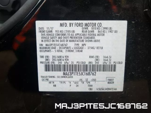 MAJ3P1TE5JC168762 фото 2
