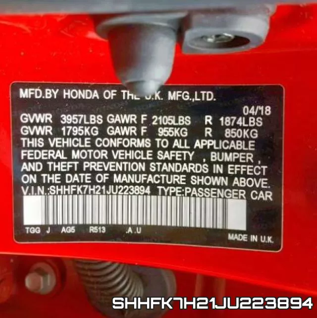SHHFK7H21JU223894 фото 2