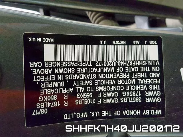 SHHFK7H40JU200172 фото 2