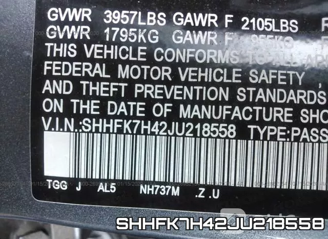 SHHFK7H42JU218558 фото 10