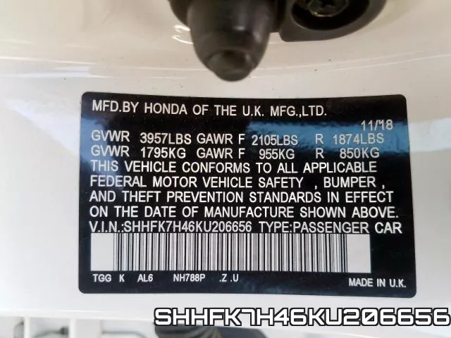 SHHFK7H46KU206656 фото 2