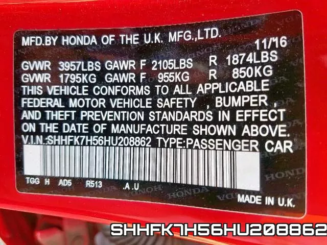 SHHFK7H56HU208862 фото 2