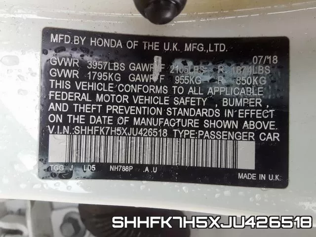 SHHFK7H5XJU426518 фото 2