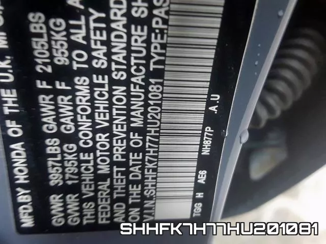 SHHFK7H77HU201081 фото 2
