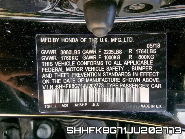 SHHFK8G71JU202773 фото 2