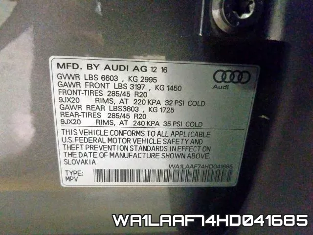 WA1LAAF74HD041685 фото 2