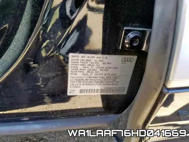 WA1LAAF76HD041669 фото 2
