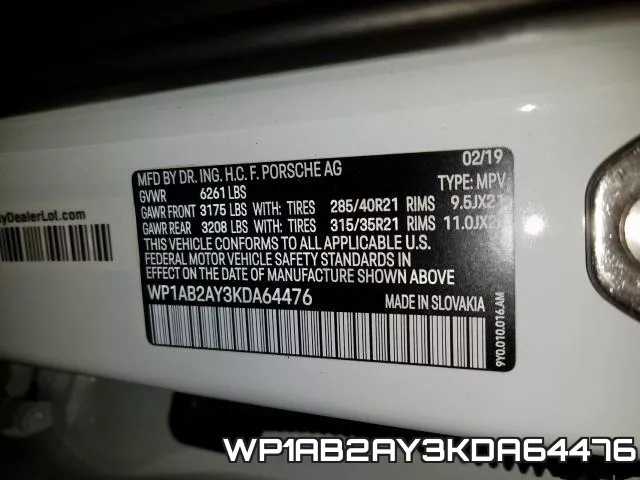 WP1AB2AY3KDA64476 фото 2