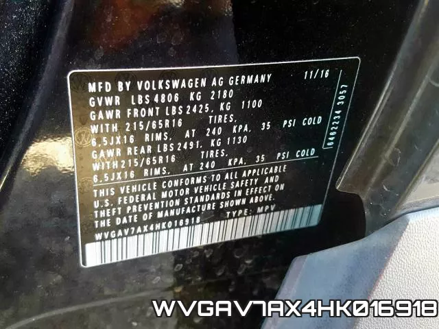 WVGAV7AX4HK016918 фото 2