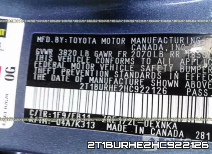 2T1BURHE2HC922126 фото 10