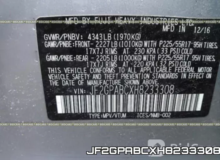 JF2GPABCXH8233308 фото 9