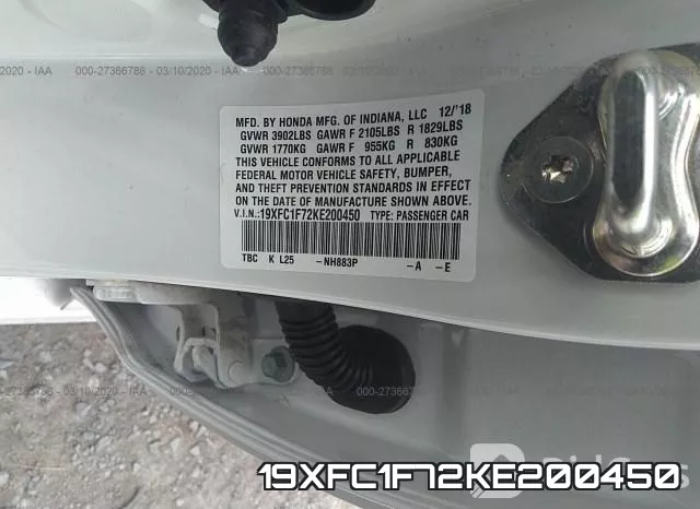 19XFC1F72KE200450 фото 10