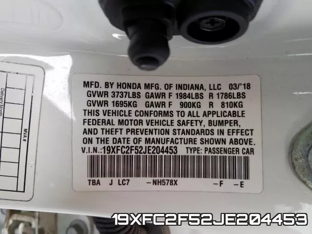 19XFC2F52JE204453 фото 2