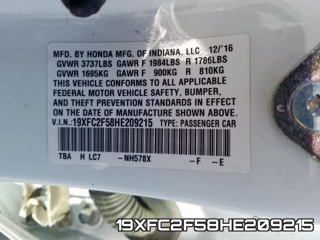 19XFC2F58HE209215 фото 2