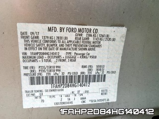 1FAHP2D84HG140412 фото 2