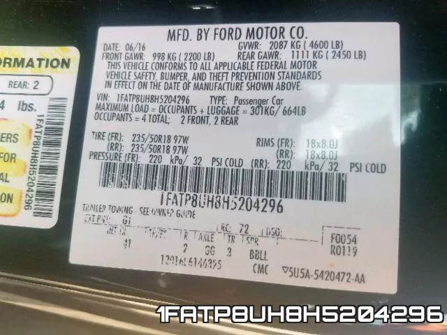 1FATP8UH8H5204296 фото 2