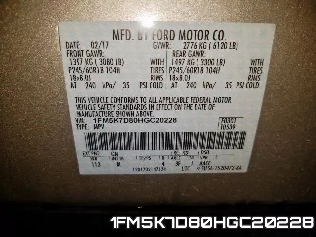 1FM5K7D80HGC20228 фото 2
