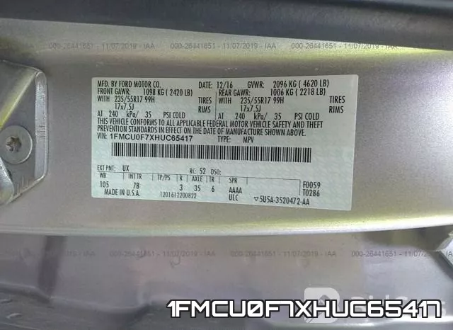 1FMCU0F7XHUC65417 фото 10