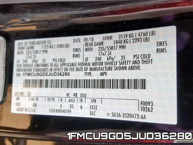 1FMCU9GD5JUD36280 фото 2
