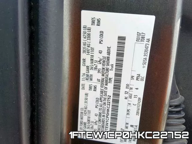 1FTEW1CP0HKC22752 фото 2
