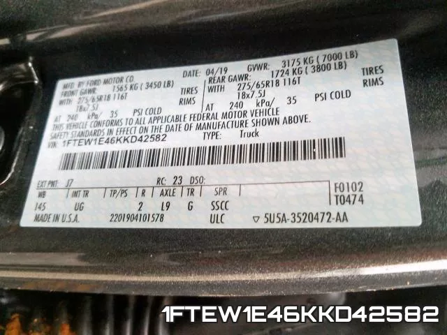 1FTEW1E46KKD42582 фото 2