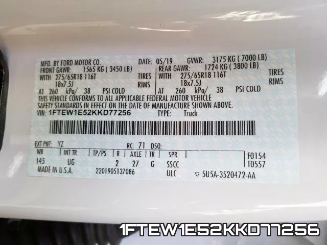 1FTEW1E52KKD77256 фото 2