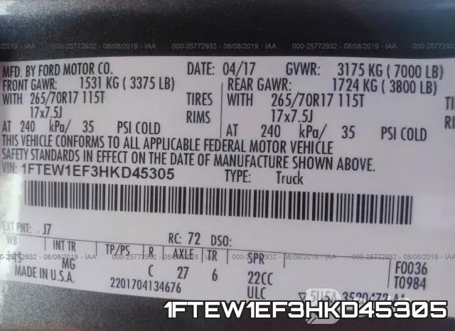 1FTEW1EF3HKD45305 фото 10