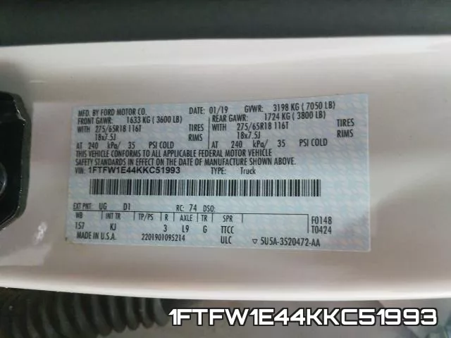 1FTFW1E44KKC51993 фото 2