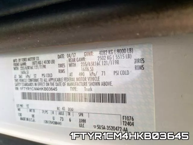 1FTYR1CM4HKB03645 фото 2