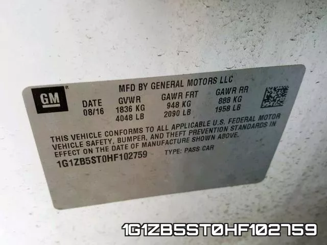 1G1ZB5ST0HF102759 фото 2