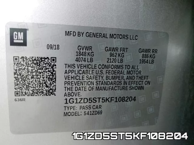 1G1ZD5ST5KF108204 фото 2