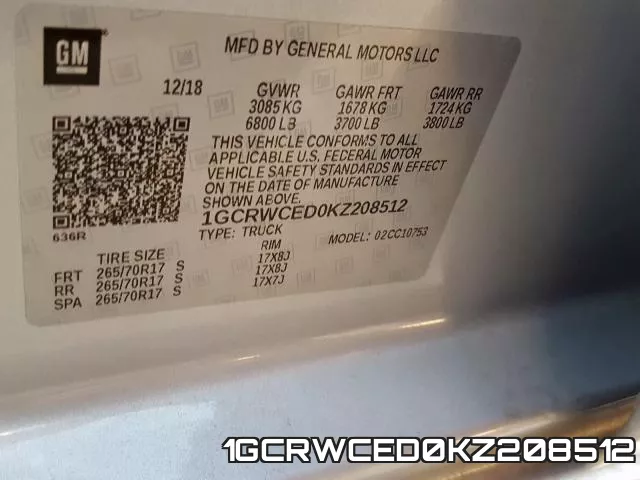 1GCRWCED0KZ208512 фото 2