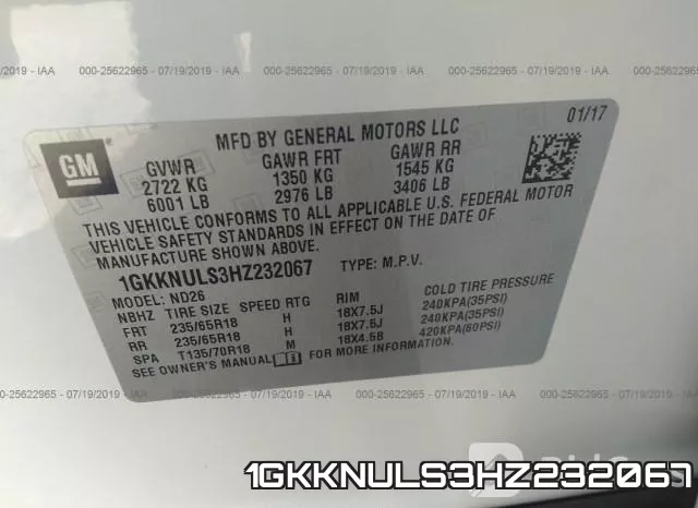 1GKKNULS3HZ232067 фото 10
