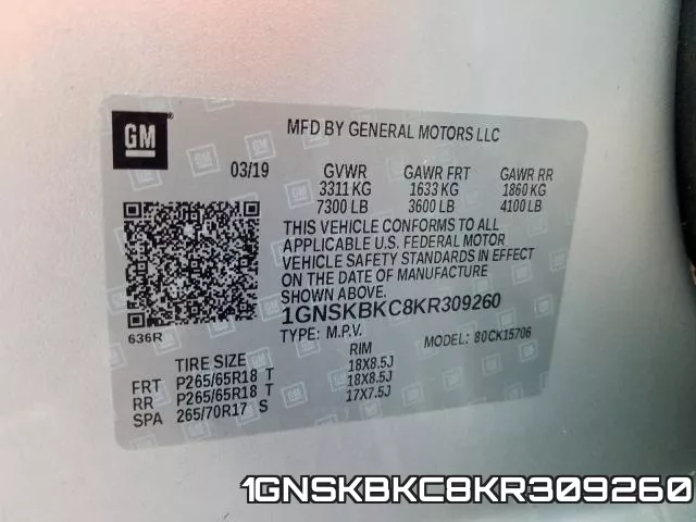 1GNSKBKC8KR309260 фото 2