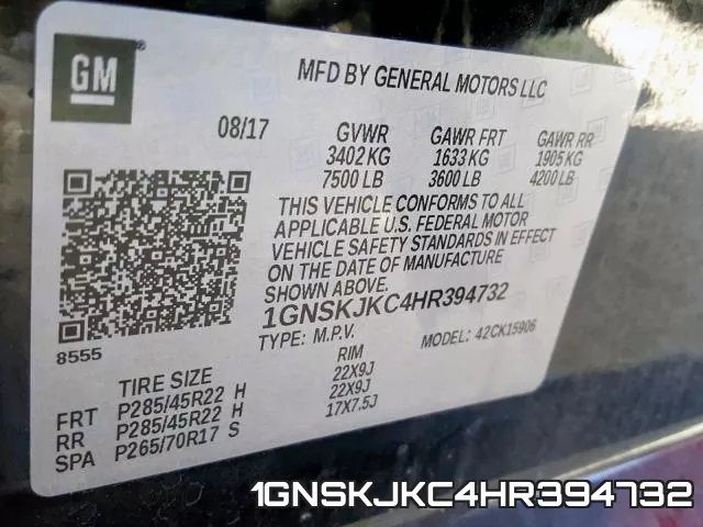 1GNSKJKC4HR394732 фото 2